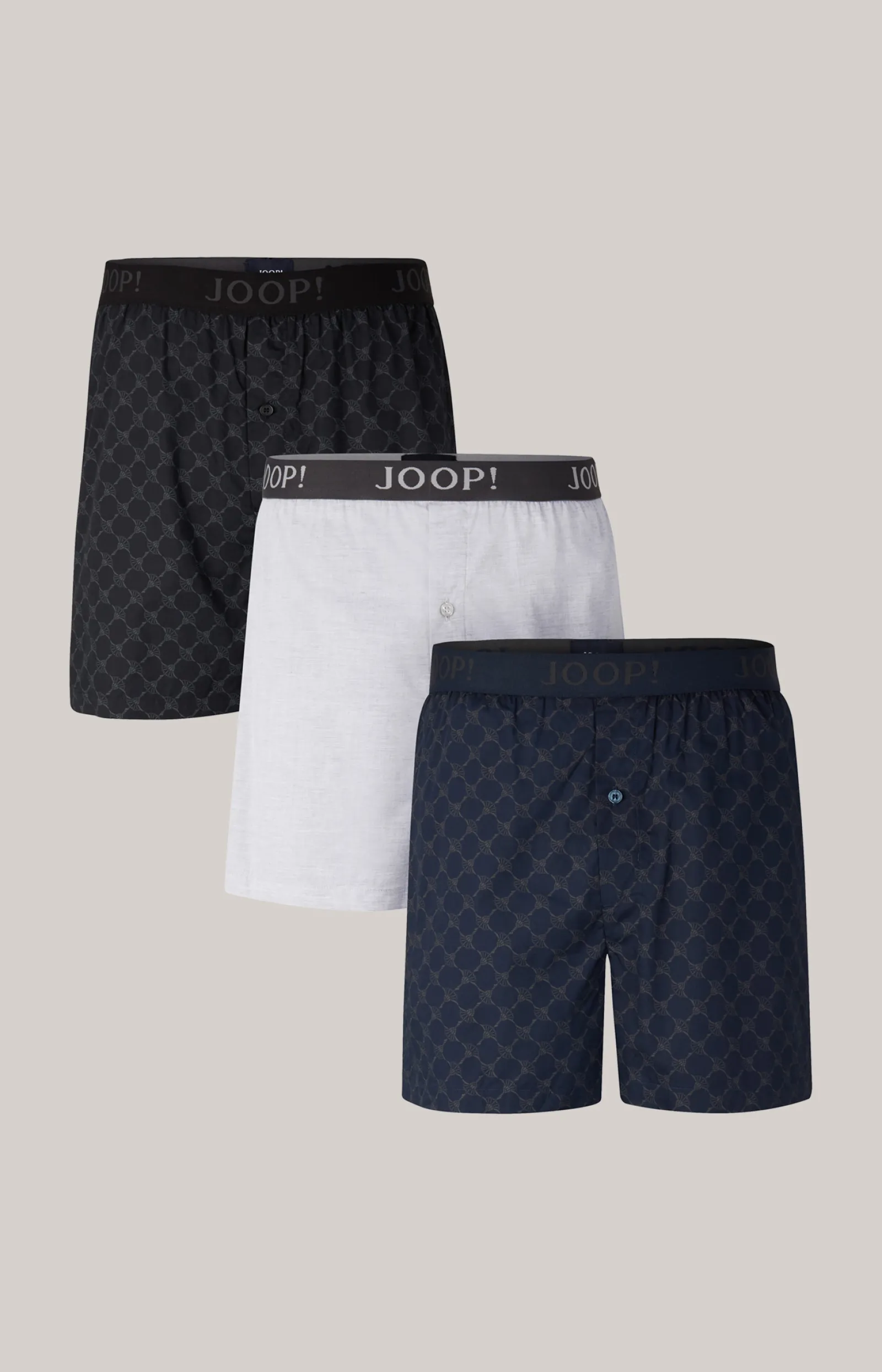 JOOP! Unterwäsche&Loungewear*3er-Pack Fine Cotton Boxer in Hellgrau/Schwarz/Dunkelblau